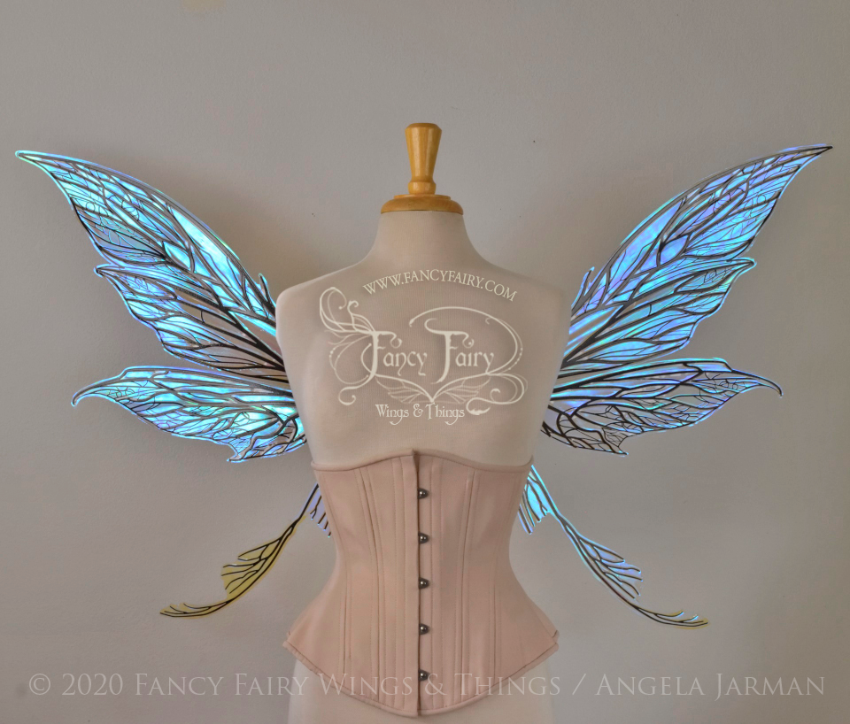 Colette Convertible Iridescent "Pix" Fairy Wings in Clear Opal with Black veins