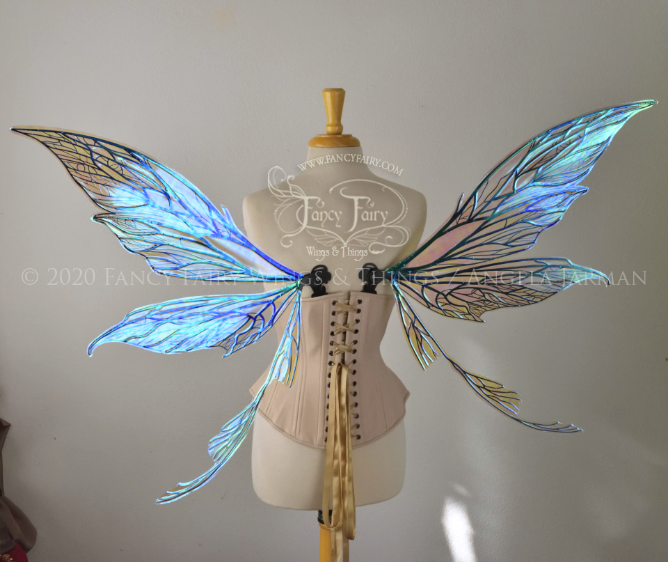 Colette Convertible Iridescent "Pix" Fairy Wings in Clear Opal with Black veins