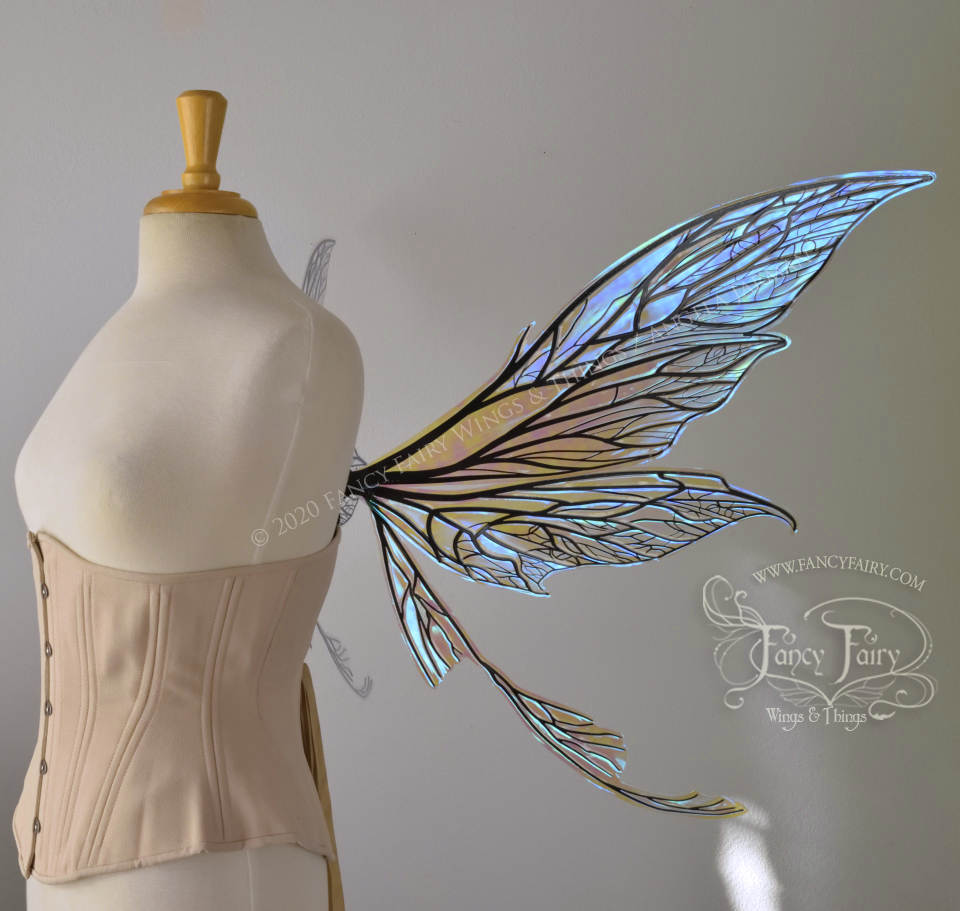 Colette Convertible Iridescent "Pix" Fairy Wings in Clear Opal with Black veins