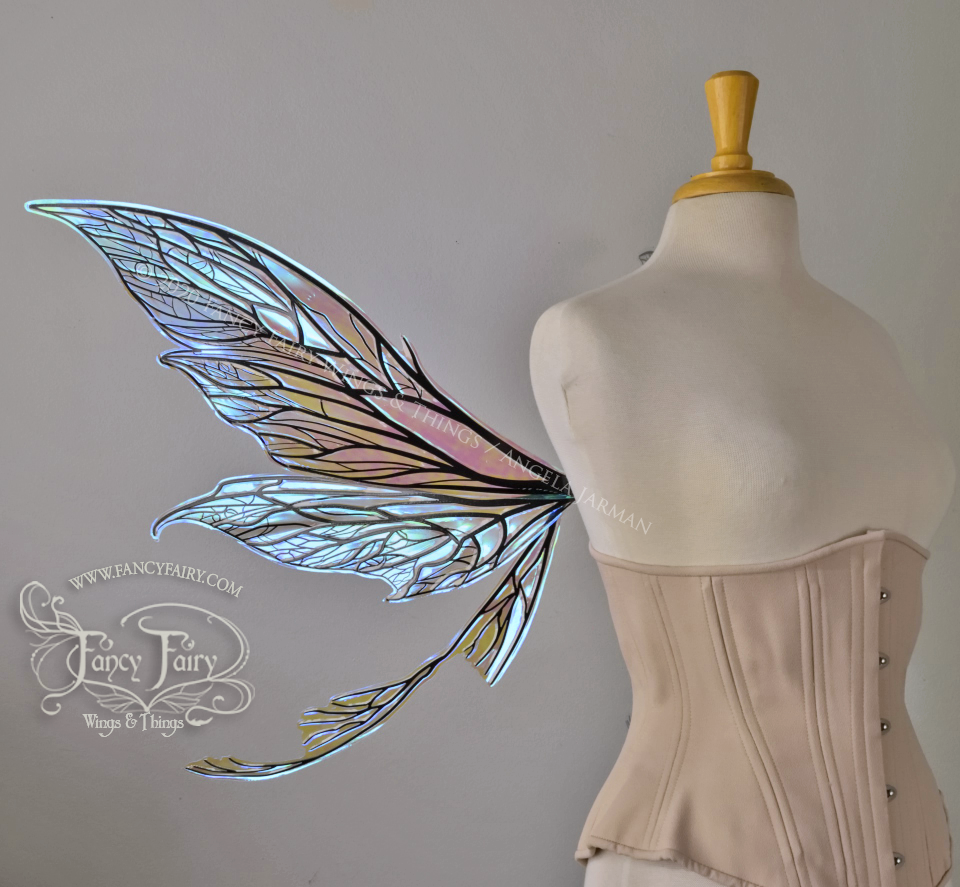 Colette Convertible Iridescent "Pix" Fairy Wings in Clear Opal with Black veins