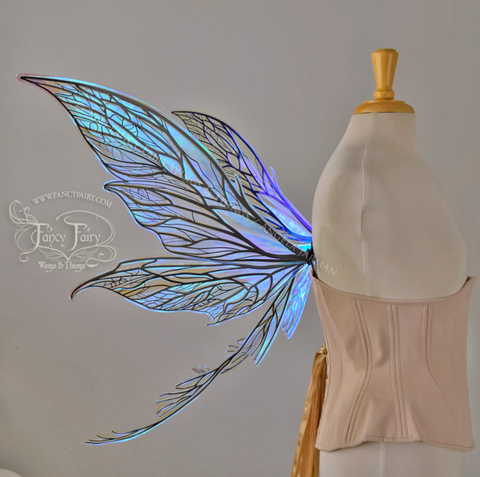 Colette Convertible Iridescent "Pix" Fairy Wings in Clear Opal with Black veins