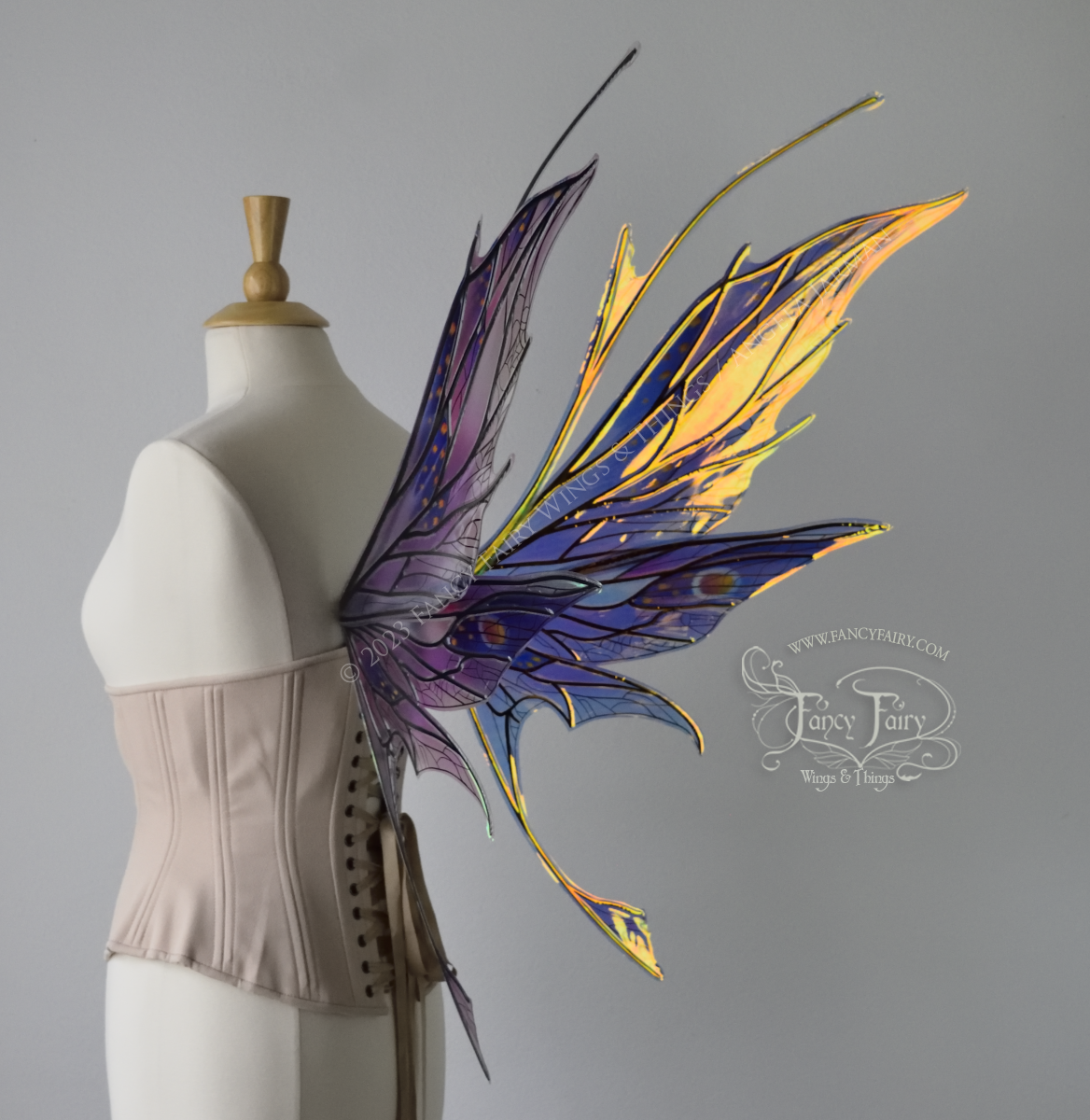 Cosette Convertible Iridescent "Pix" Painted Fairy Wings in Lavender Fire, Ready to Ship