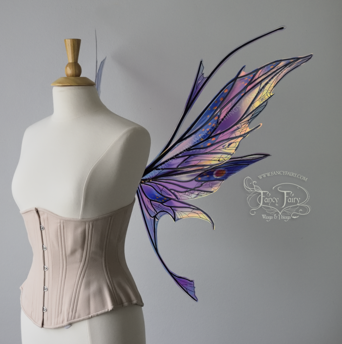 Cosette Convertible Iridescent "Pix" Painted Fairy Wings in Lavender Fire, Ready to Ship