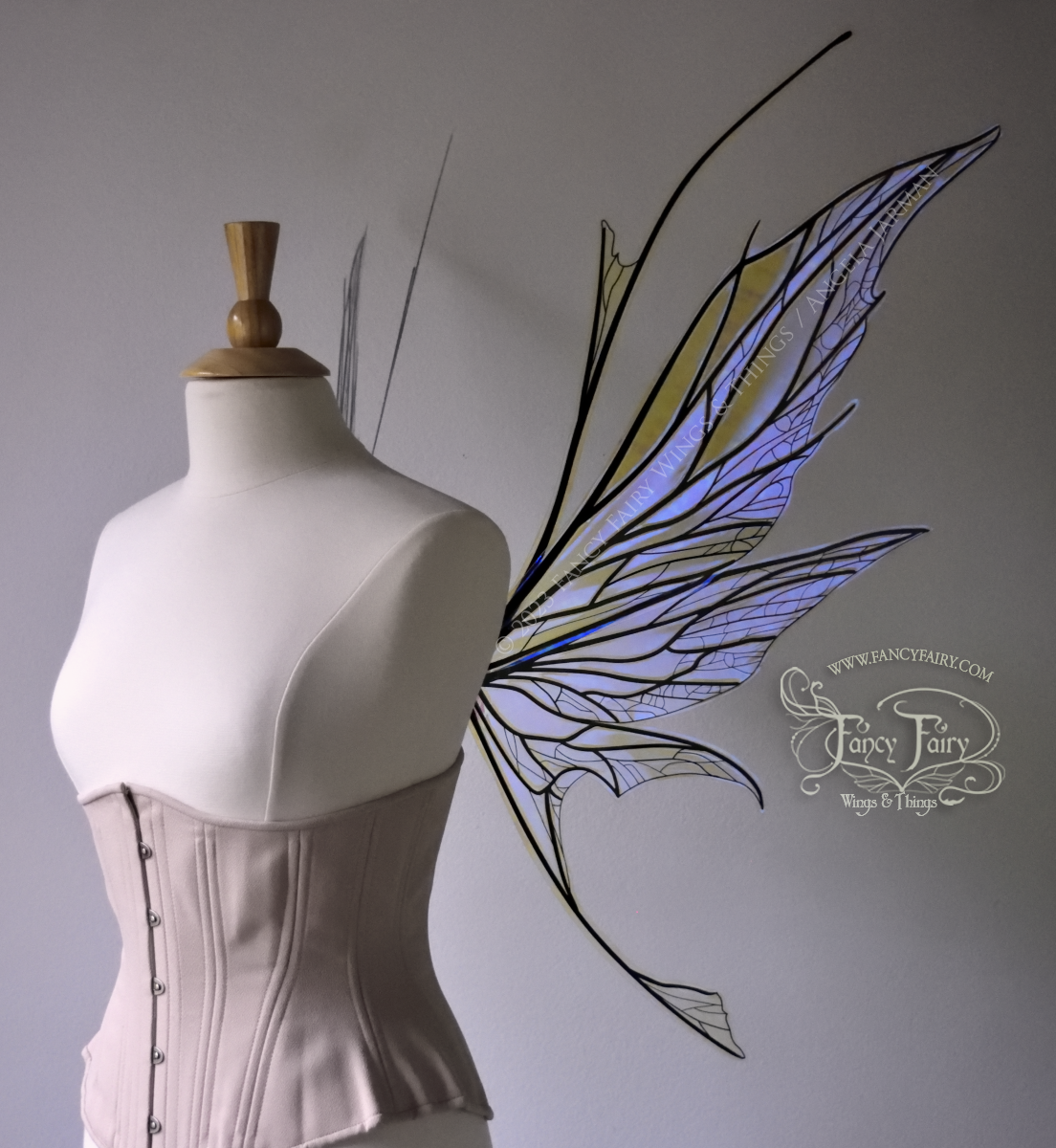 Cosette Convertible Iridescent "Pix" Fairy Wings in Clear Ultraviolet with Black veins