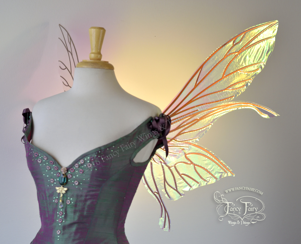 Salome Iridescent Fairy Wings in Clear Diamond Fire with Copper Veins