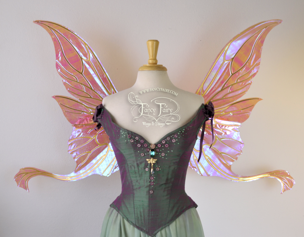 Guinevere Iridescent Fairy Wings in Berry with Gold veins