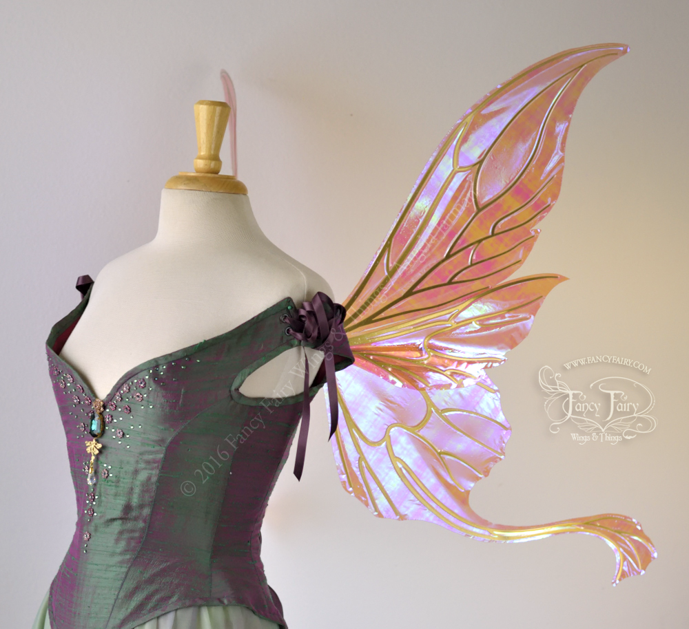 Guinevere Iridescent Fairy Wings in Berry with Gold veins