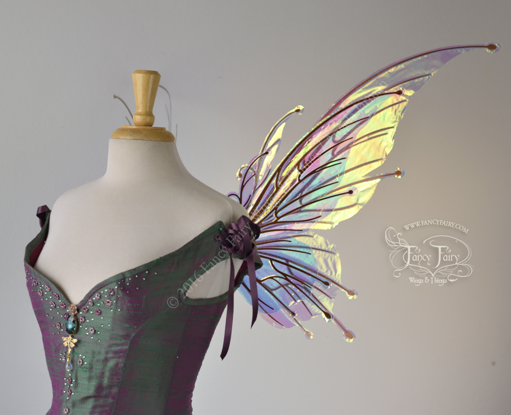 Flora Doubled Iridescent Fairy Wings in Clear with Copper Veining
