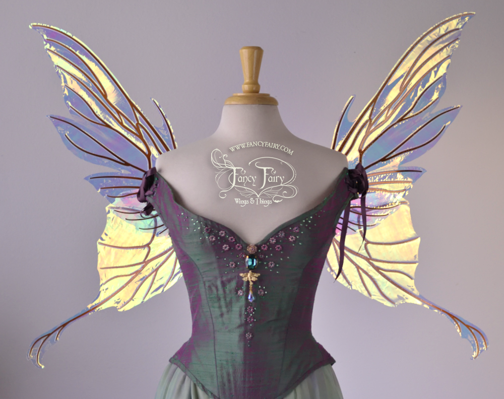 Morgana Iridescent Fairy Wings in Clear Diamond Fire with Copper Veins