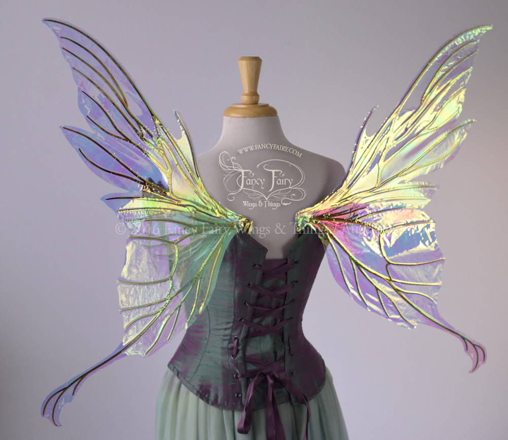 Morgana Iridescent Fairy Wings in Clear Diamond Fire with Copper Veins