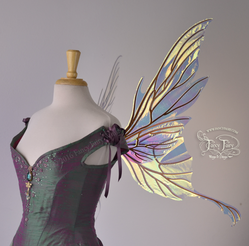 Morgana Iridescent Fairy Wings in Clear Diamond Fire with Copper Veins