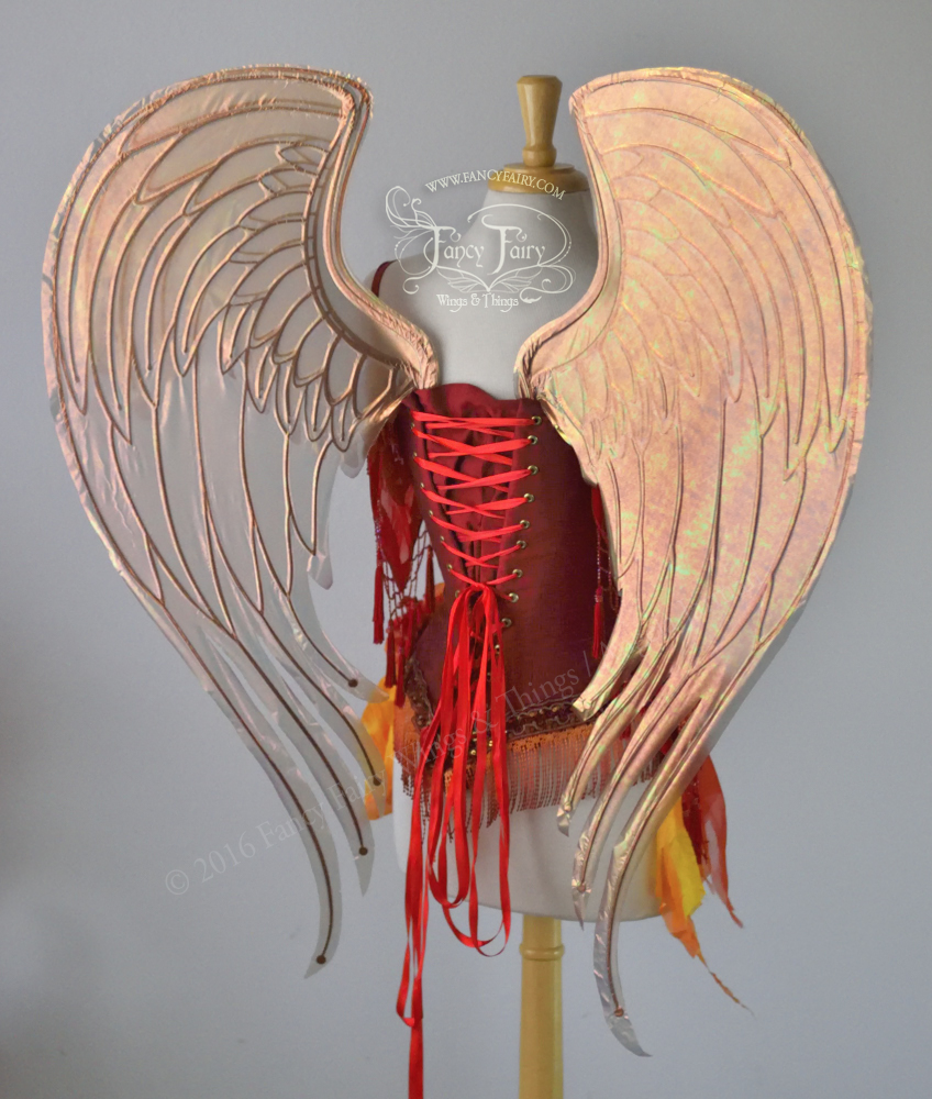 Extra Large Phoenix Fairy / Angel Hybrid Iridescent Wings in Antique Copper and Copper veins