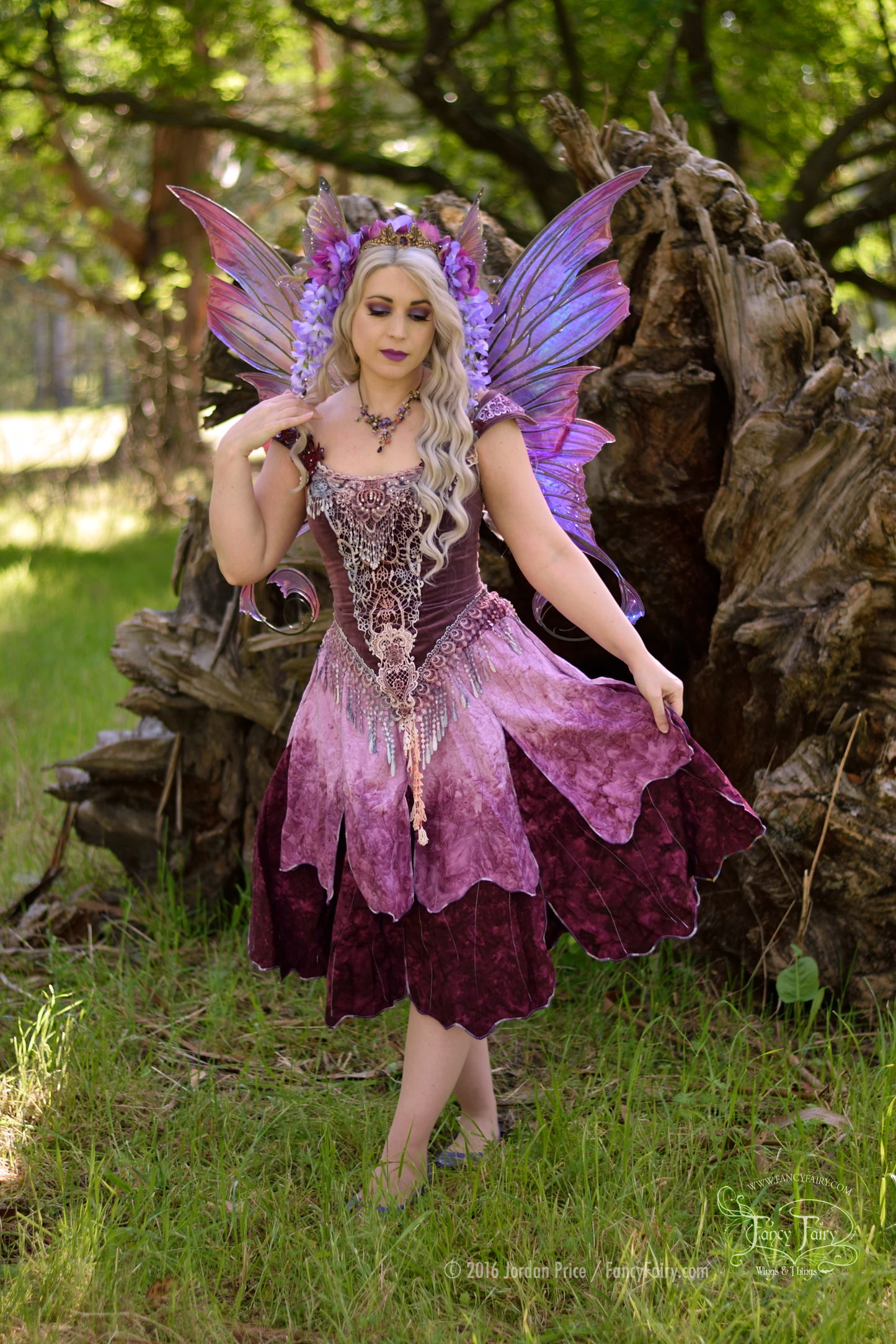 Aphrodite Painted Iridescent Fairy Wings in Ultraviolet Fuchsia with Black Veins