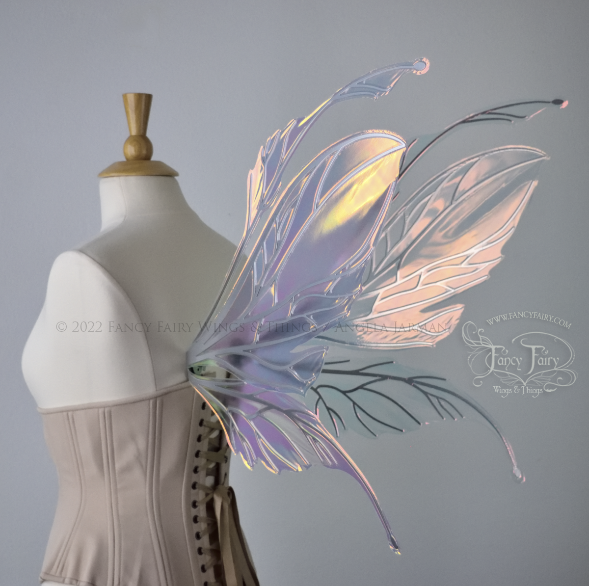 Datura Iridescent Convertible Fairy Wings in Clear Blush with Silver veins, Ready to Ship