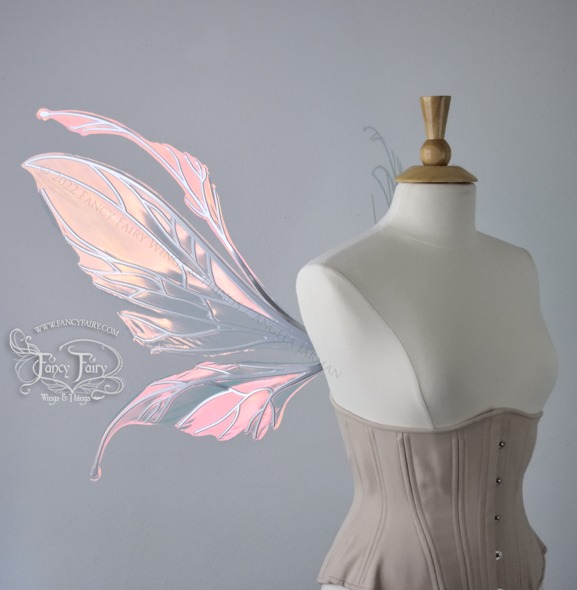 Datura Iridescent Convertible Fairy Wings in Clear Blush with Silver veins, Ready to Ship