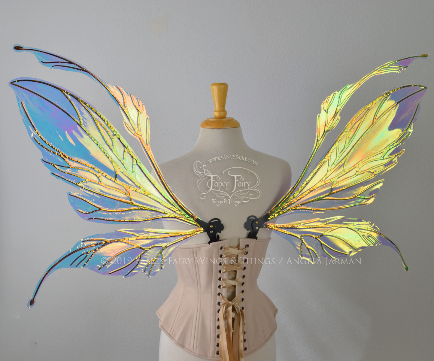 Datura Iridescent Convertible Fairy Wings in Clear Diamond Fire with Black veins