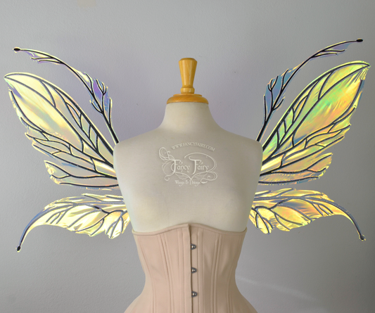 Datura Iridescent Convertible Fairy Wings in Clear Diamond Fire with Black veins