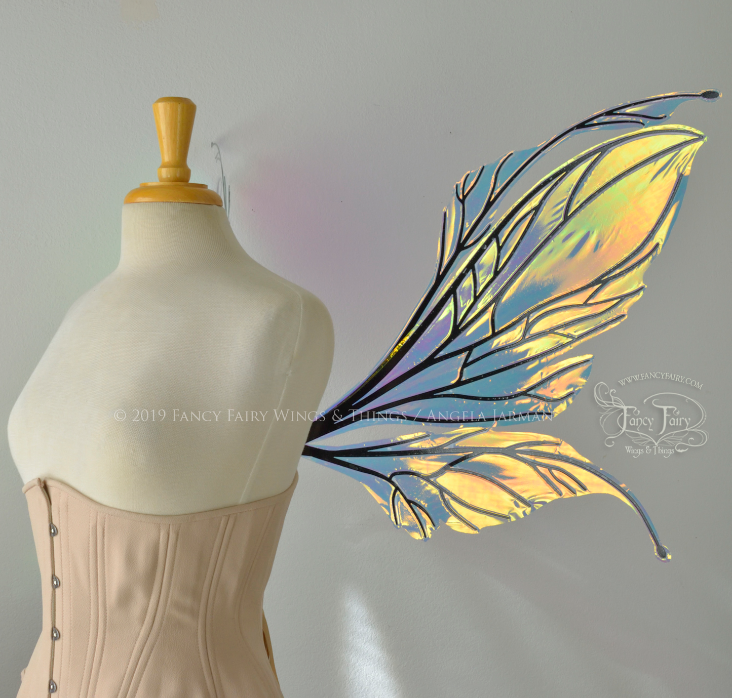 Datura Iridescent Convertible Fairy Wings in Clear Diamond Fire with Black veins