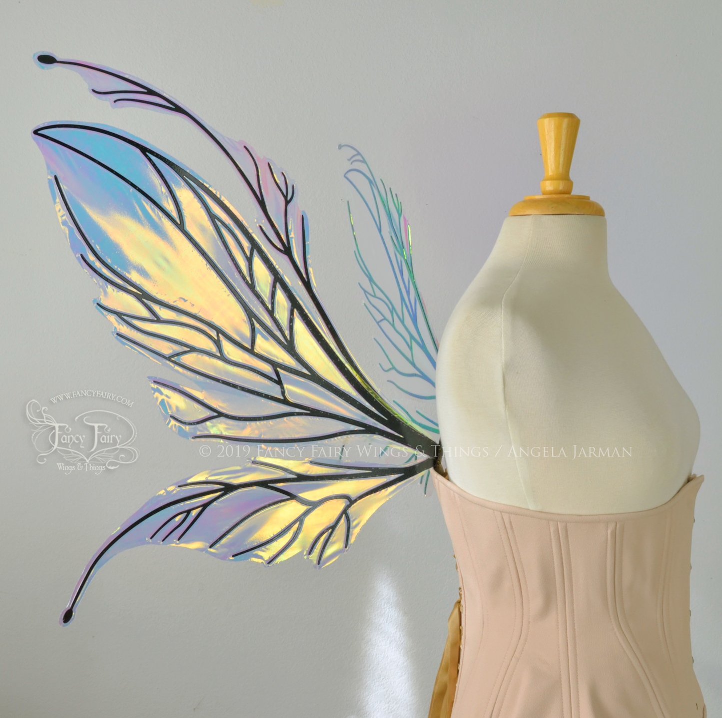 Datura Iridescent Convertible Fairy Wings in Clear Diamond Fire with Black veins