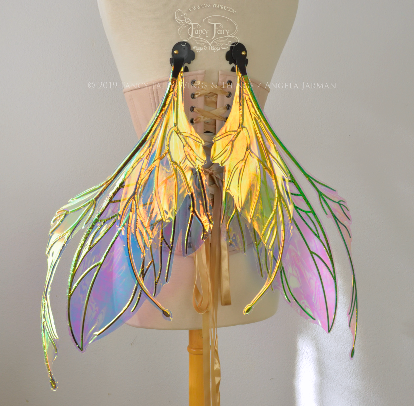 Datura Iridescent Convertible Fairy Wings in Clear Diamond Fire with Black veins