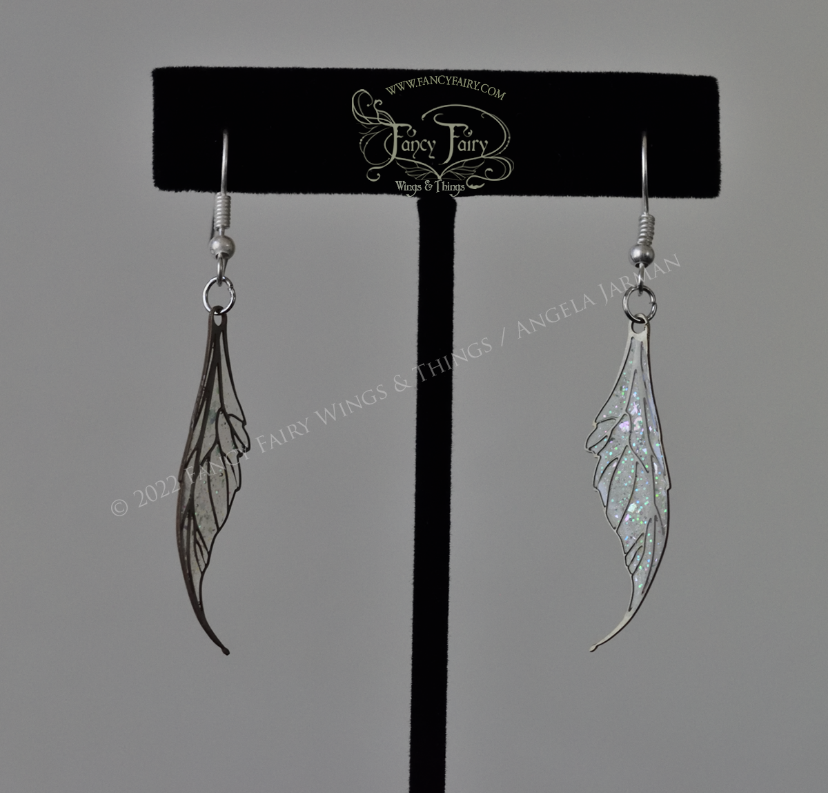 Datura Fairy Wing Earrings in Silver with Glitter Resin