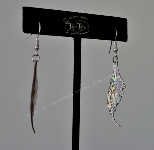 Datura Fairy Wing Earrings in Silver with Glitter Resin - Irregular