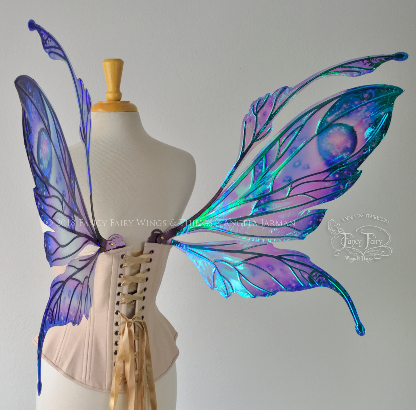 Datura Iridescent Convertible Fairy Wings in Oil Slick Celestial with Chameleon veins & Crystals