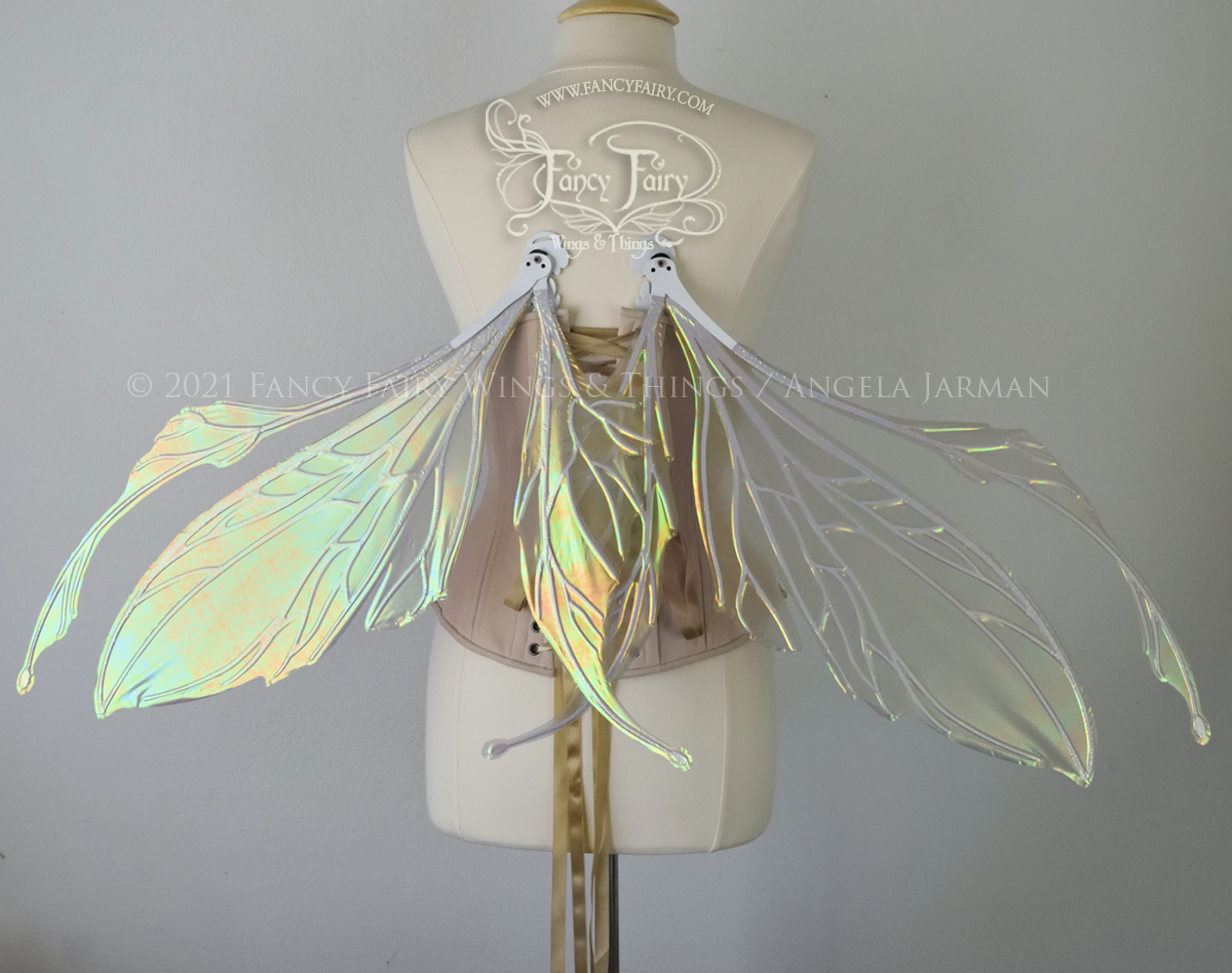 Datura Iridescent Convertible Fairy Wings in Patina Green with Pearl White veins