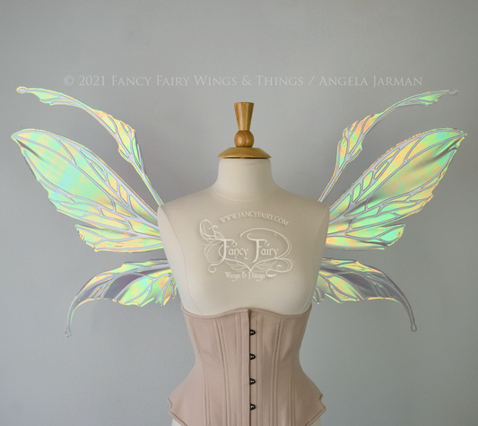 Datura Iridescent Convertible Fairy Wings in Patina Green with Pearl White veins