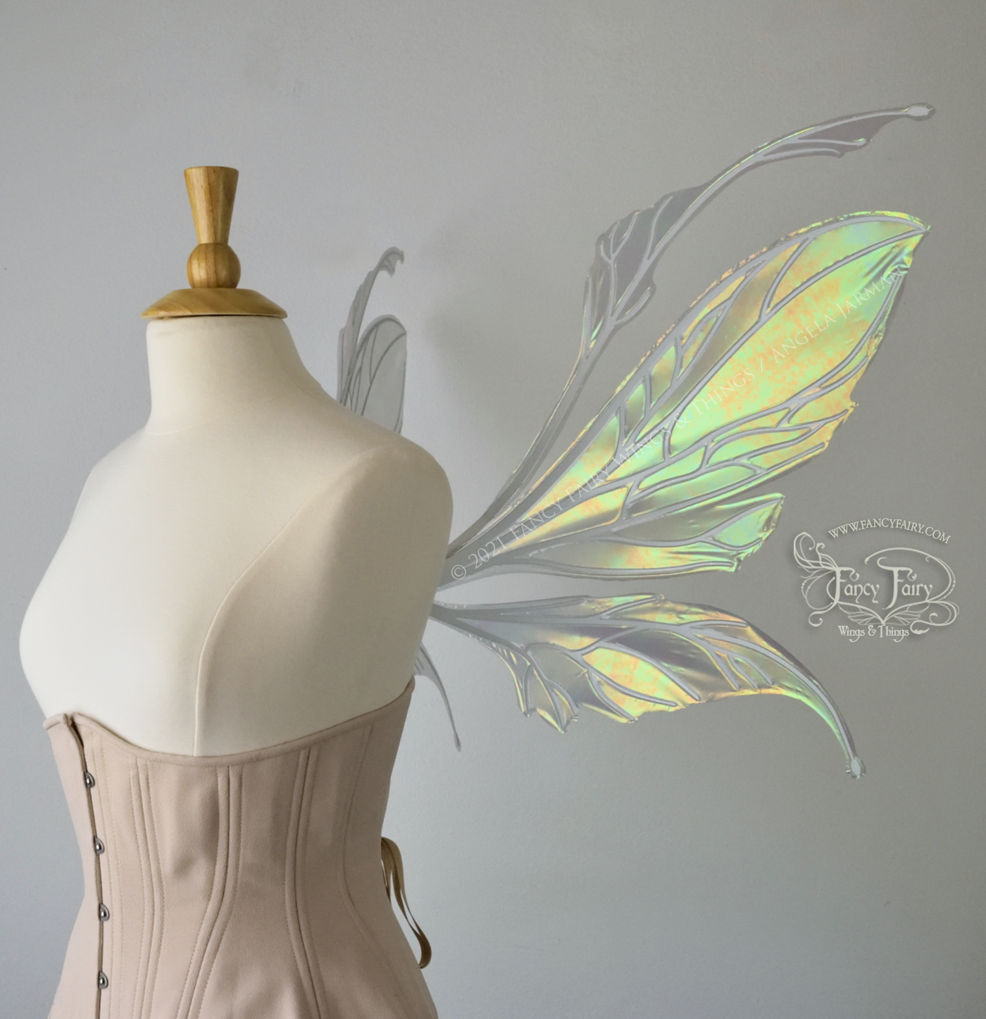 Datura Iridescent Convertible Fairy Wings in Patina Green with Pearl White veins