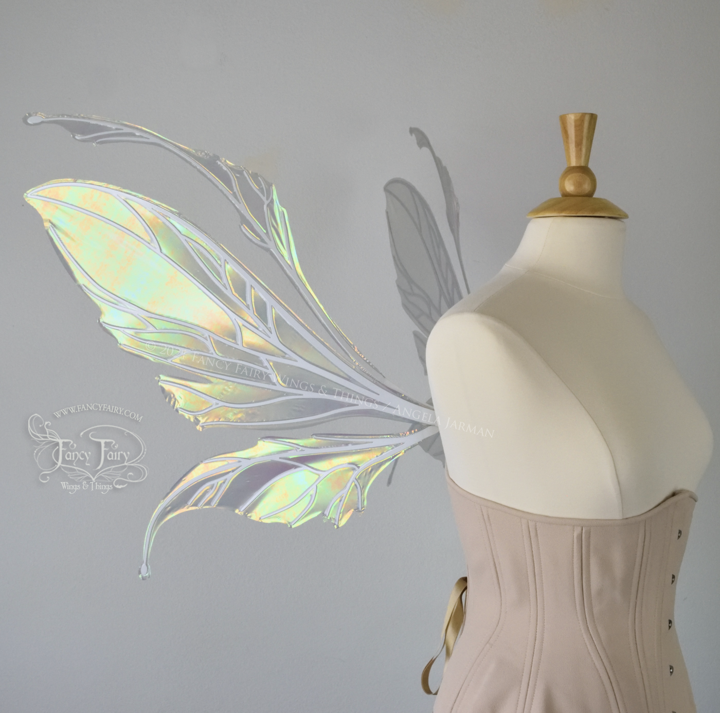 Datura Iridescent Convertible Fairy Wings in Patina Green with Pearl White veins