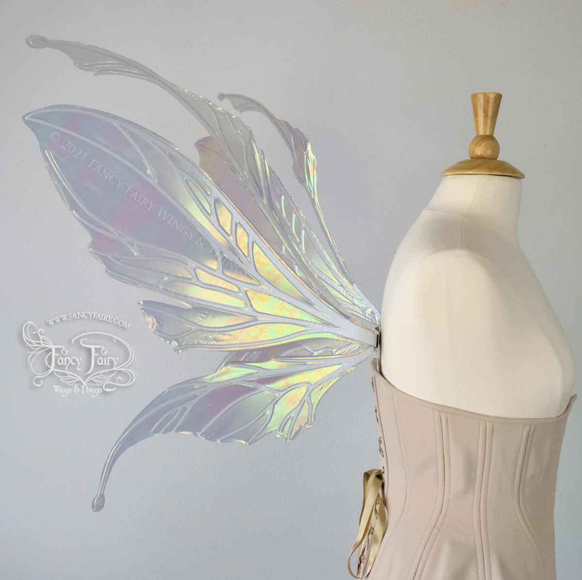 Datura Iridescent Convertible Fairy Wings in Patina Green with Pearl White veins