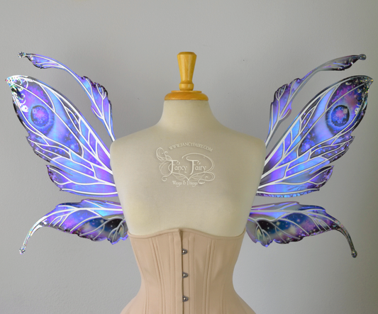 Datura Iridescent Convertible Fairy Wings in Silver Oil Slick Celestial theme