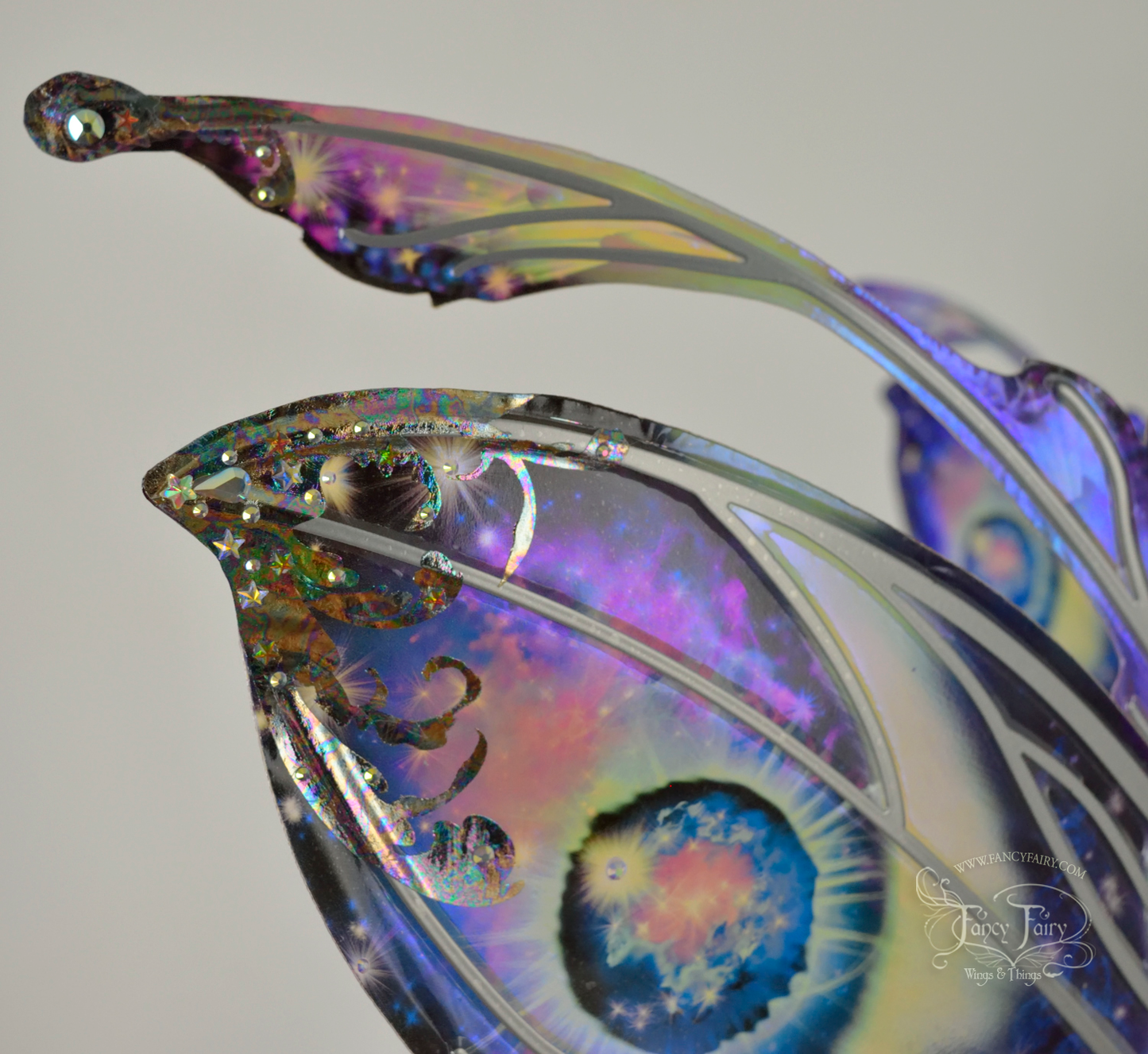 Datura Iridescent Convertible Fairy Wings in Silver Oil Slick Celestial theme