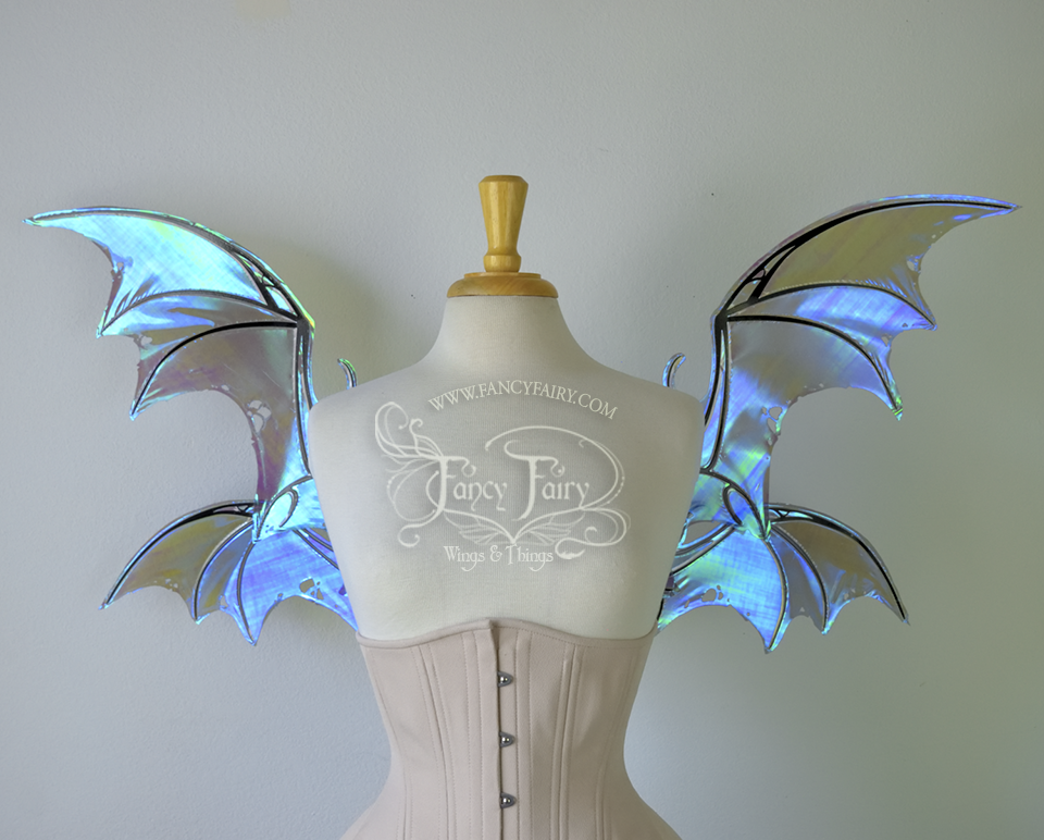 Draconia II Convertible Iridescent Fairy Wings in Dark Crystal with Black Veins