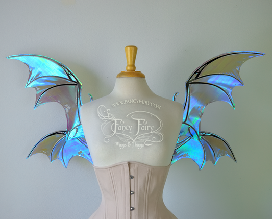 Draconia II Convertible Iridescent Fairy Wings in Dark Crystal with Black Veins