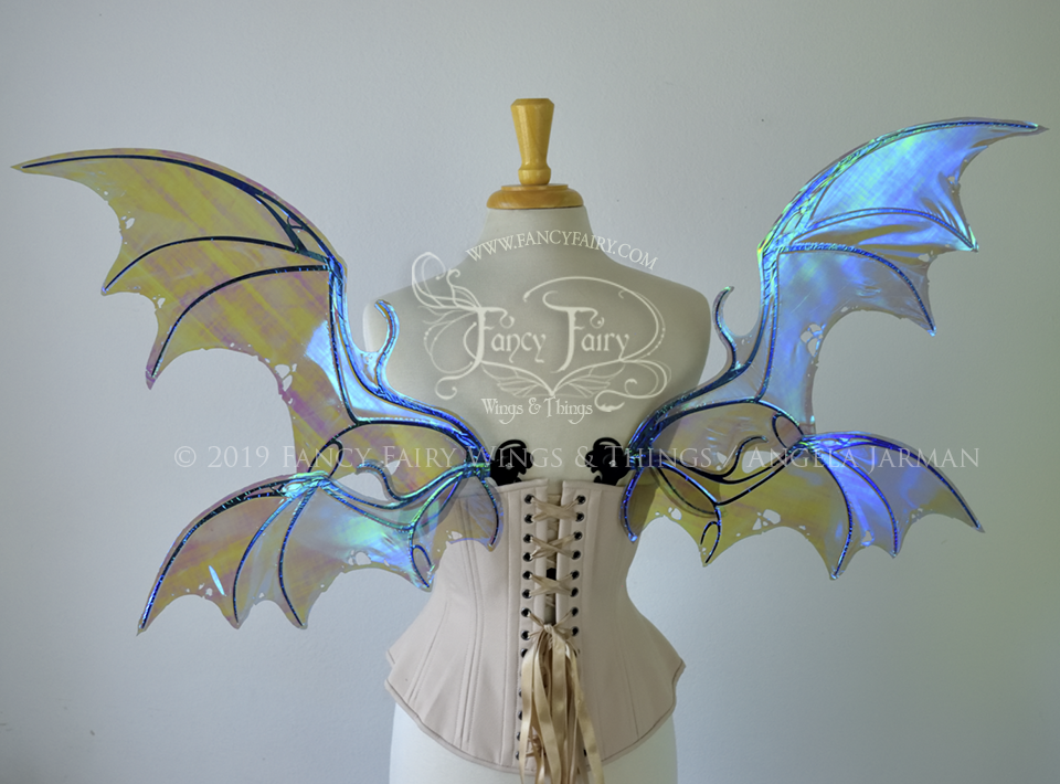 Draconia II Convertible Iridescent Fairy Wings in Dark Crystal with Black Veins