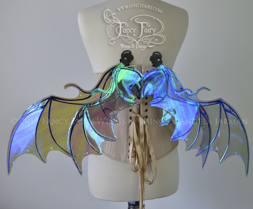 Draconia II Convertible Iridescent Fairy Wings in Your Choice of Film Color with Black Veins