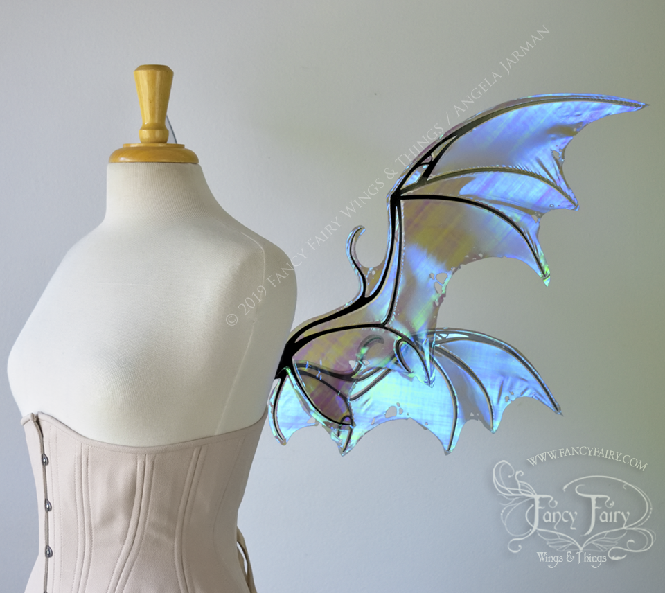 Draconia II Convertible Iridescent Fairy Wings in Dark Crystal with Black Veins