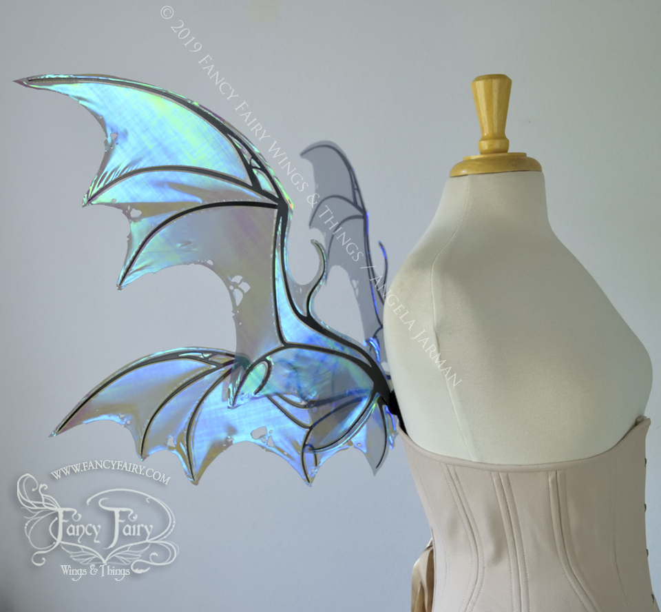 Draconia II Convertible Iridescent Fairy Wings in Your Choice of Film Color with Black Veins