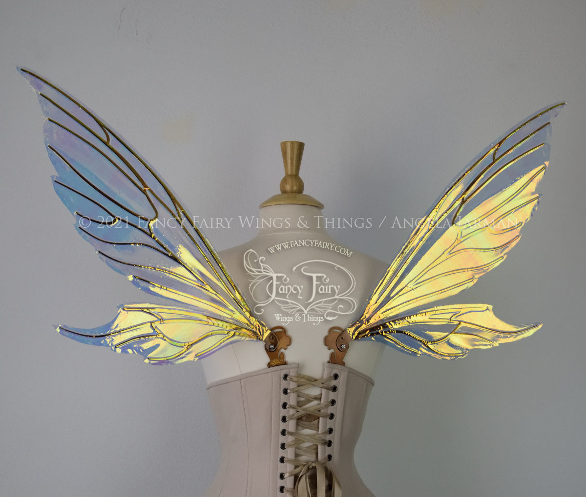 Econo Aynia Iridescent Convertible Fairy Wings in Clear Diamond Fire with Copper veins