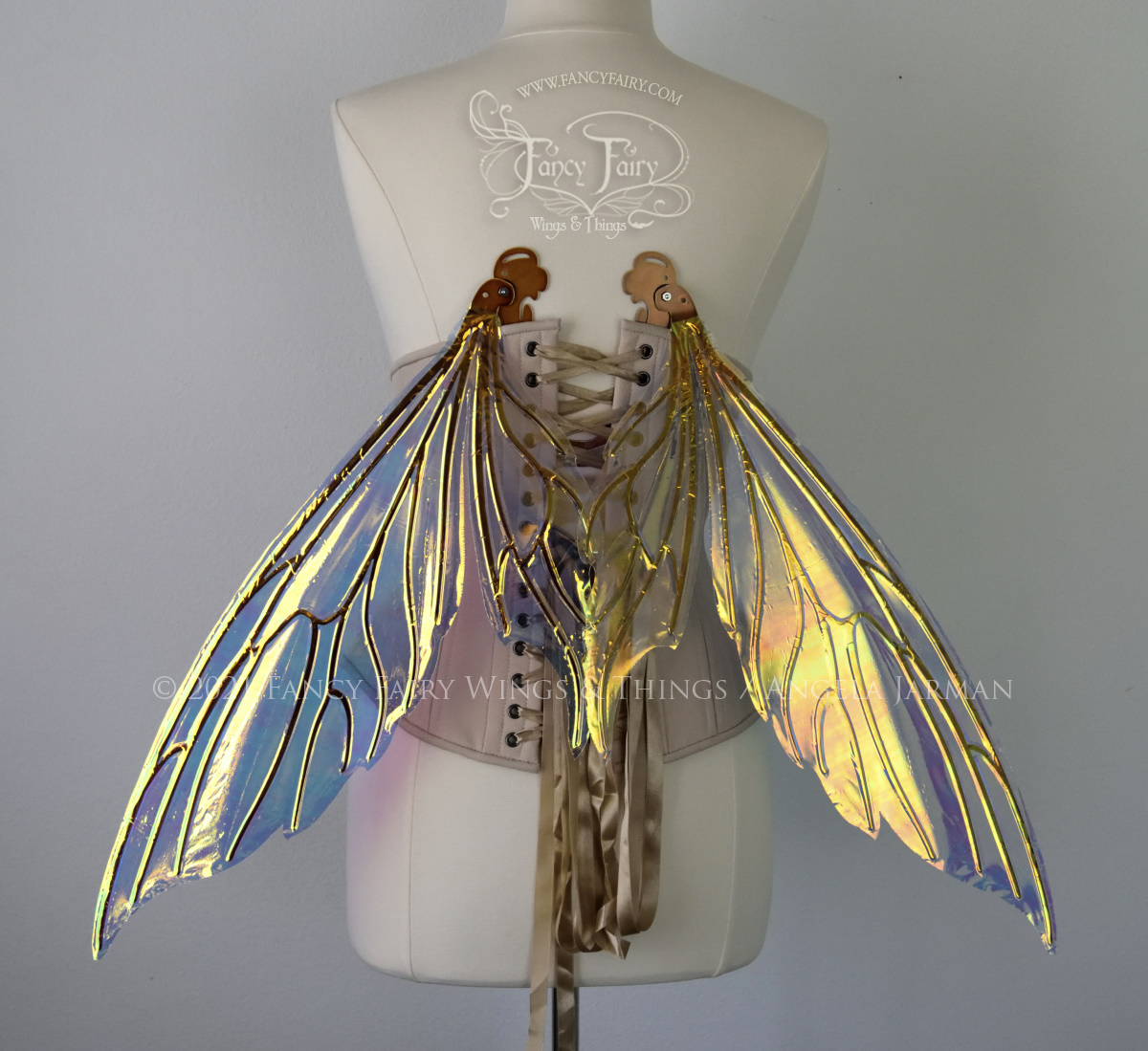 Econo Aynia Iridescent Convertible Fairy Wings in Clear Diamond Fire with Copper veins