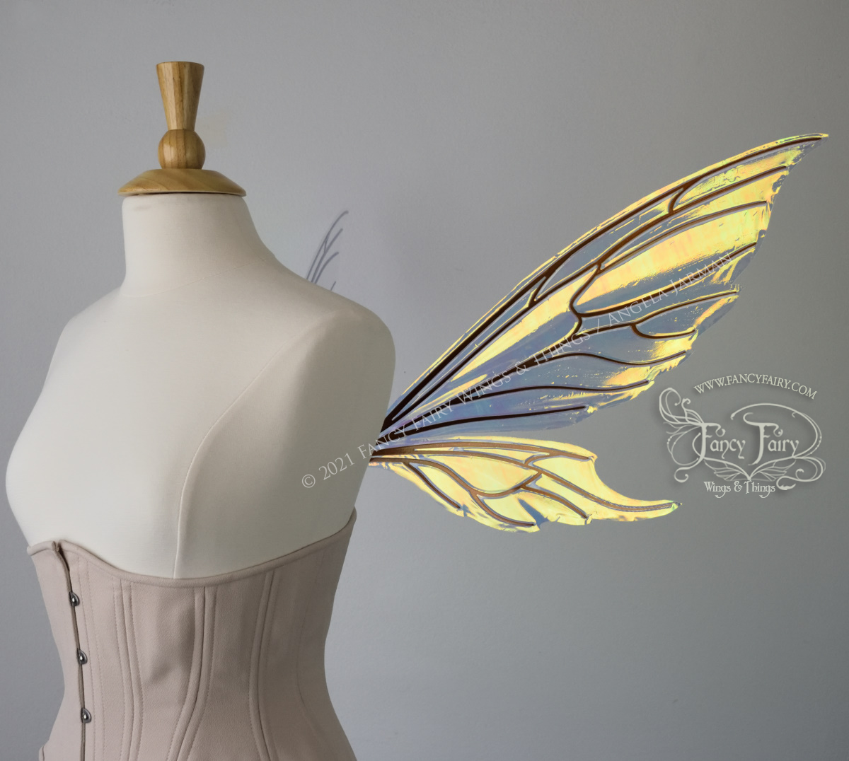 Econo Aynia Iridescent Convertible Fairy Wings in Clear Diamond Fire with Copper veins