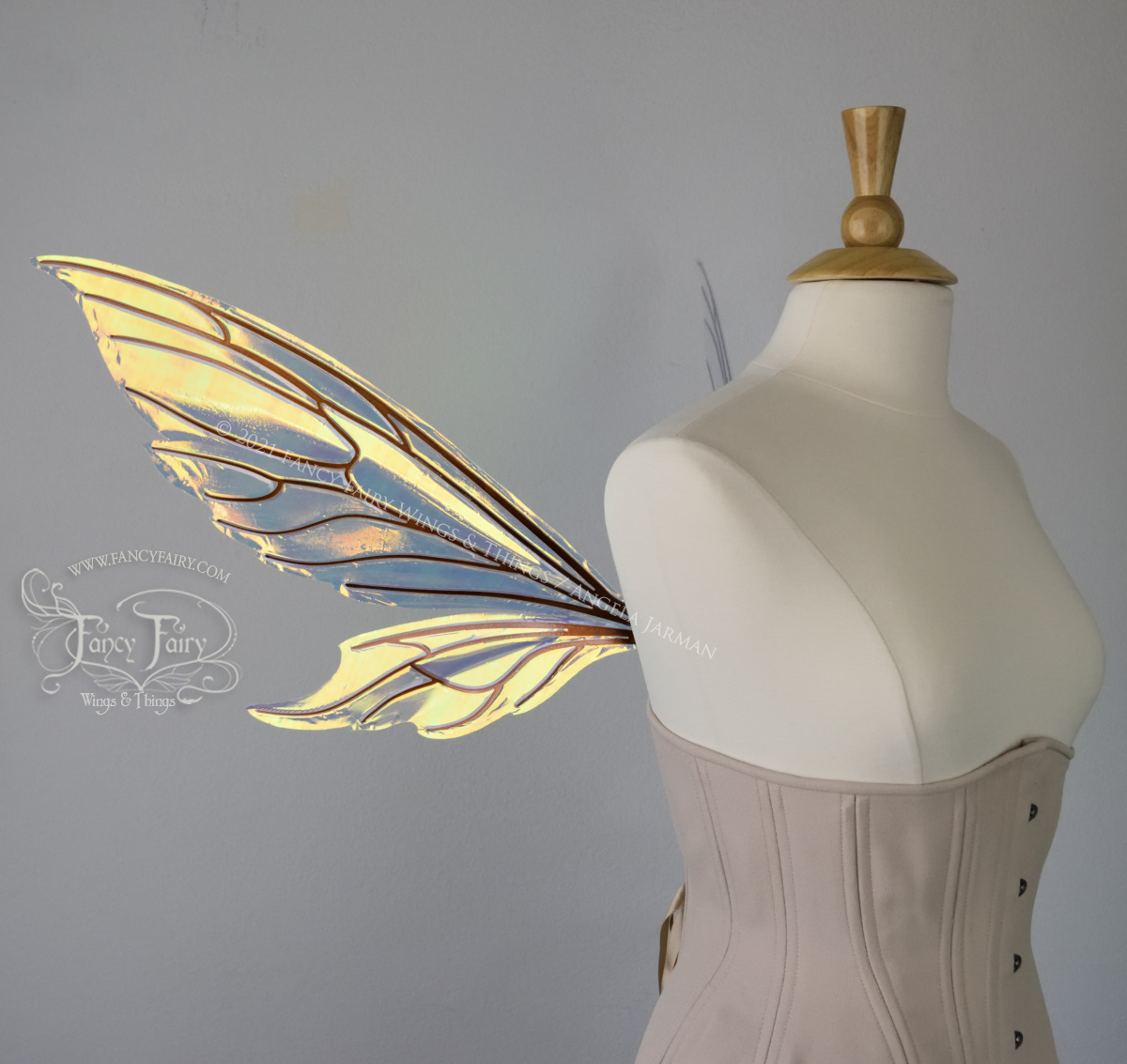 Econo Aynia Iridescent Convertible Fairy Wings in Clear Diamond Fire with Copper veins