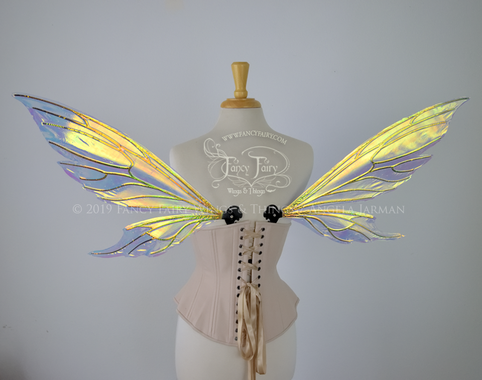 Econo Aynia Iridescent Convertible Fairy Wings in Clear Diamond Fire with Black veins