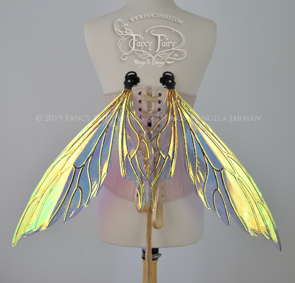 Econo Aynia Iridescent Convertible Fairy Wings in Clear Diamond Fire with Black veins