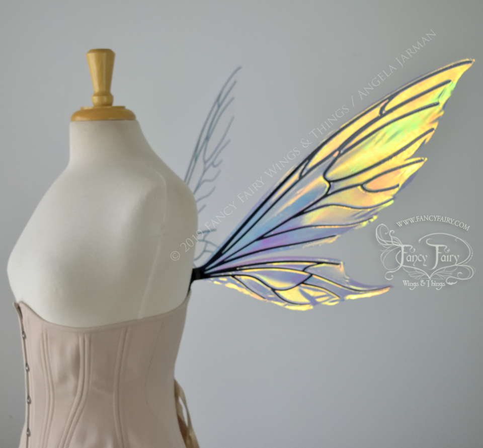 Econo Aynia Iridescent Convertible Fairy Wings in Clear Diamond Fire with Black veins