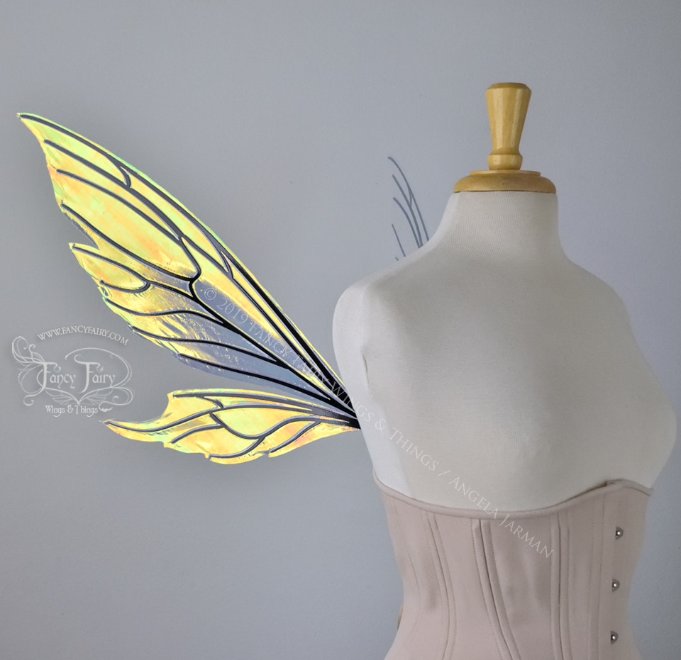 Econo Aynia Iridescent Convertible Fairy Wings in Clear Diamond Fire with Black veins