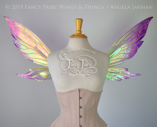 Econo Aynia Iridescent Convertible Fairy Wings Painted in Purple & Green with Candy Gold veins