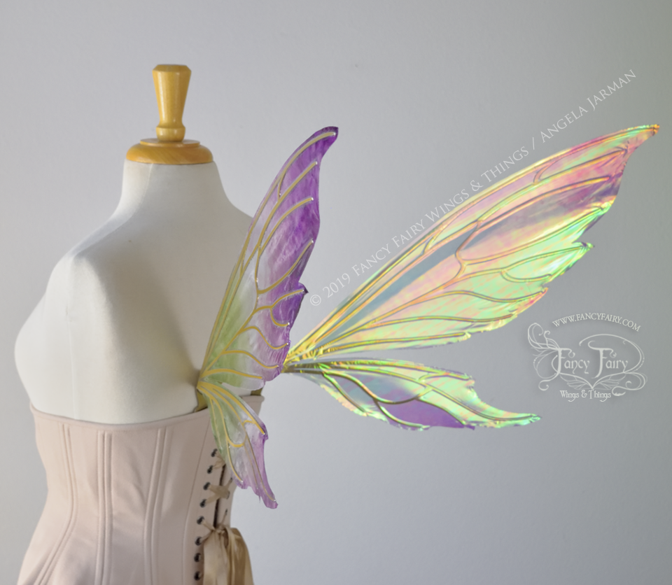 Econo Aynia Iridescent Convertible Fairy Wings Painted in Purple & Green with Candy Gold veins